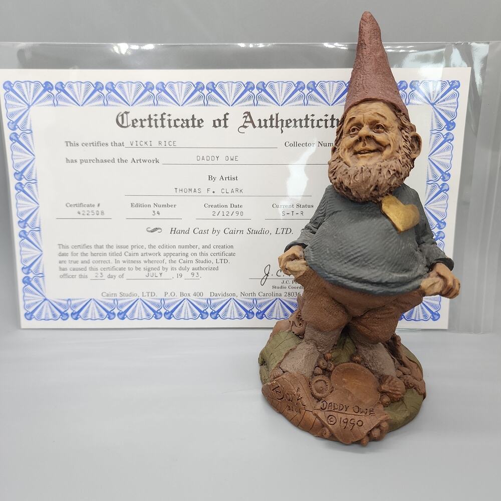 1990 Tom Clark Gnome DADDY OWE Fathers Day Wedding College Money with COA